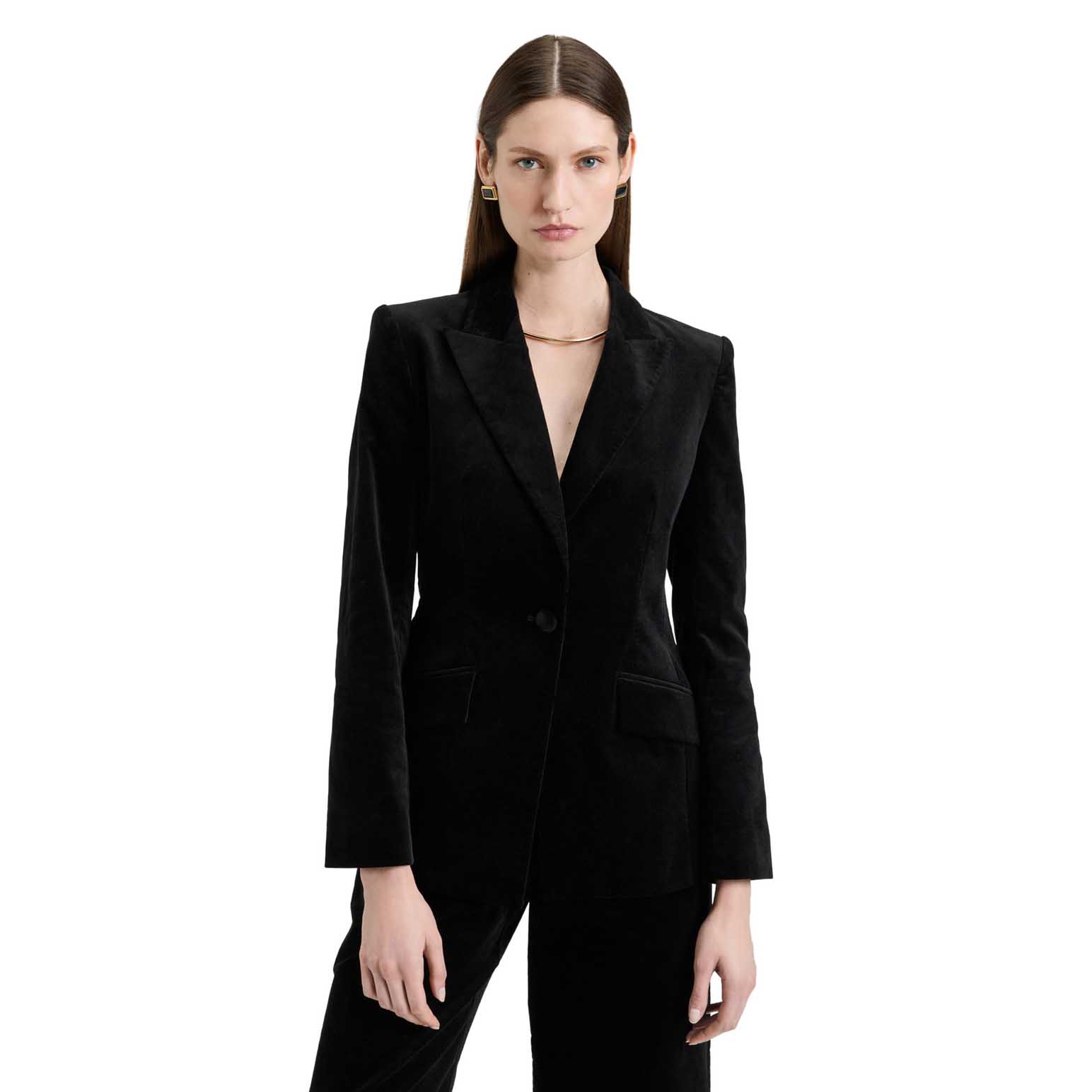 Veronika Maine Stretch Velvet Fitted Blazer